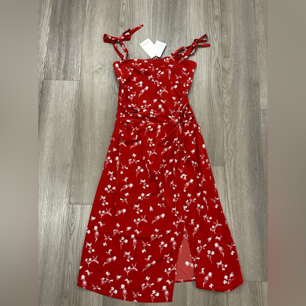 SOLD- NWT Petite Studio NYC Lorraine Midi Dress Red Floral Sun Dress Women’s XS - Picture 5 of 14